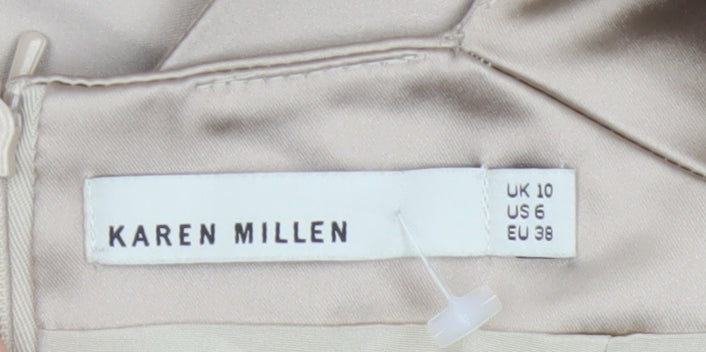 Karen Millen Women's Beige One Shoulder Peplum Sheath Dress UK 10