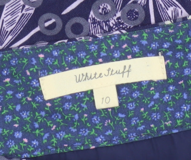 White Stuff Women's Purple Geometric Cotton Knee Length Skirt Size 10
