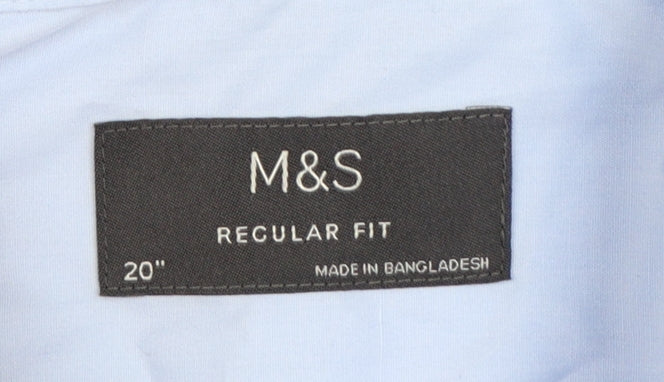 Marks and Spencer Men Blue Regular Fit Long Sleeve Dress Shirt 20in Collar