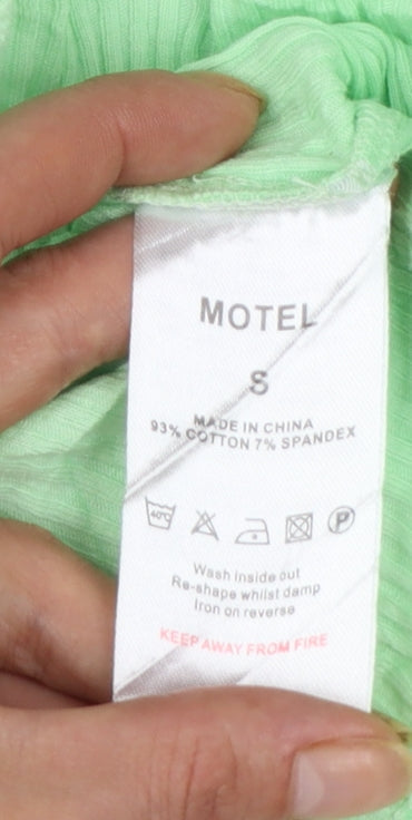 Motel Women's Green Cropped Tie Front V-Neck Top Size S
