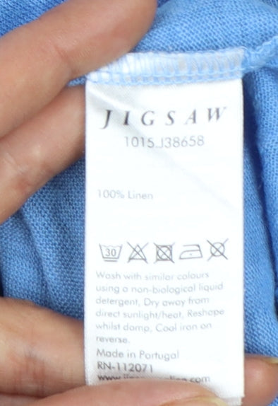 Jigsaw Women Blue Linen 3/4 Sleeve Basic T-Shirt M