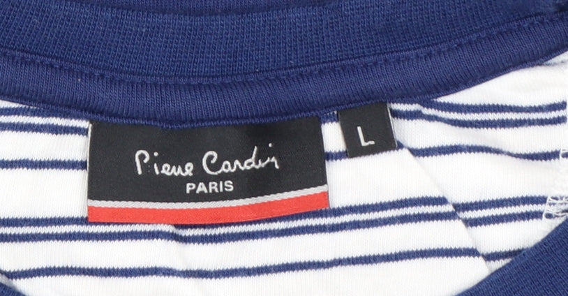 Pierre Cardin Men’s Blue Striped Crew Neck Cotton T-Shirt Size L
