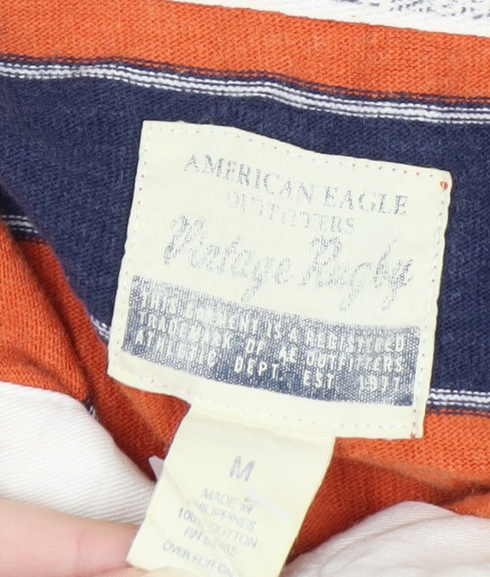 American Eagle Men’s Orange & Blue Striped Rugby Shirt M