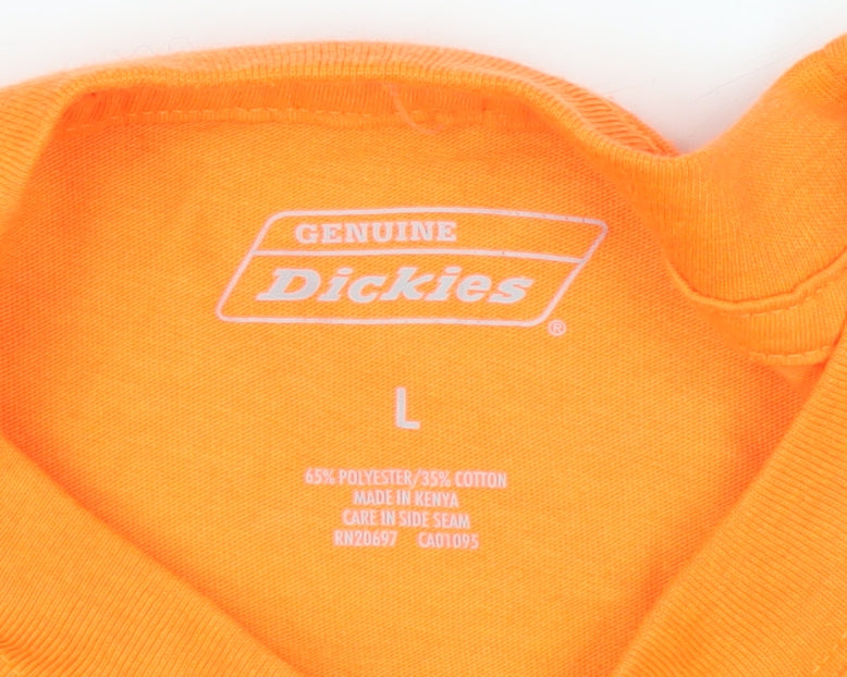 Dickies Men's Orange Long Sleeve Crew Neck Cotton Blend Top Size L