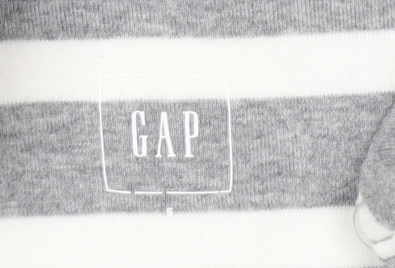 GAP Women Grey White Striped Boat Neck Long Sleeve T-Shirt Size S