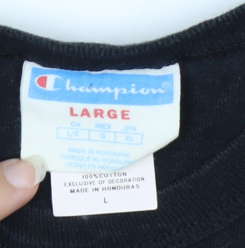Champion Men's Black Long Sleeve Logo Top Size L Cotton