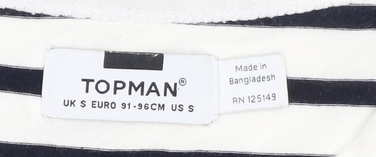 Topman Men's White & Navy Striped Short Sleeve Cotton T-Shirt Size S