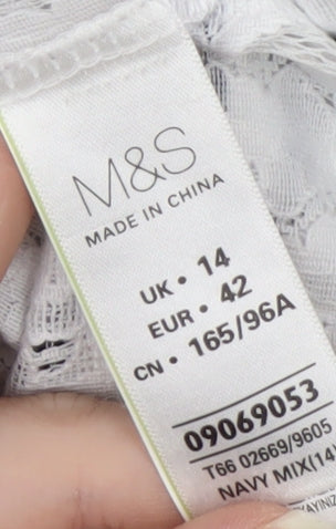 Marks and Spencer Women's Multicoloured Striped Lace T-Shirt UK 14