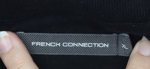 French Connection Men's Black XL Long Sleeve Cotton Polo Shirt
