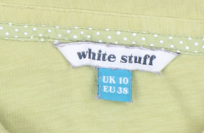 White Stuff Women's Green Button-Up Short Sleeve Cotton Modal Shirt UK 10