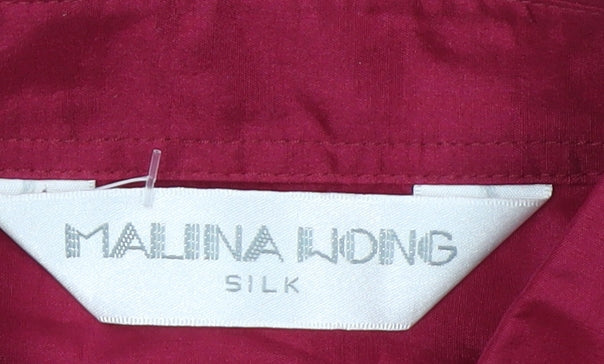 Malina Wong Women Red Silk Button-Up Long Sleeve Shirt Size 10
