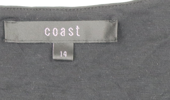 Coast Women’s Black Wrap Blouse Size 14 Lyocell Long Sleeve Top