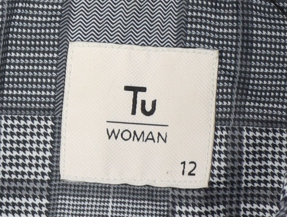 Tu Woman Grey Check Puffer Jacket Size 12 Regular Fit Mid-Length