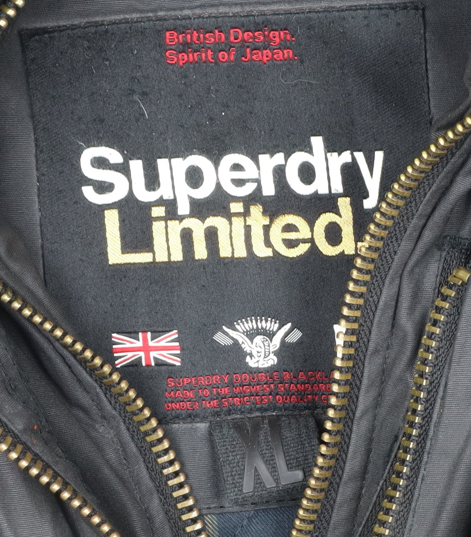 Superdry Men’s Black XL Waxed Cotton Hooded Parka Jacket
