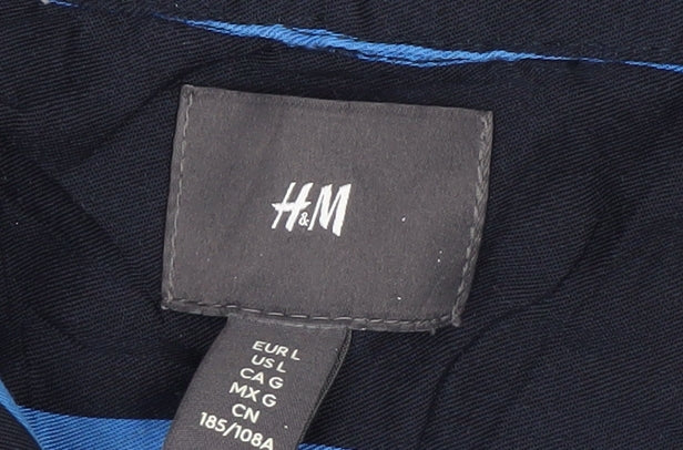 H&M Men’s Navy Blue Striped Lyocell Button-Up Shirt L