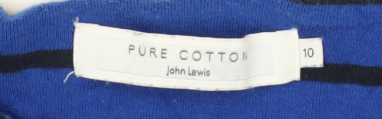 John Lewis Women Blue Striped Cotton Long Sleeve Boat Neck Top Size 10