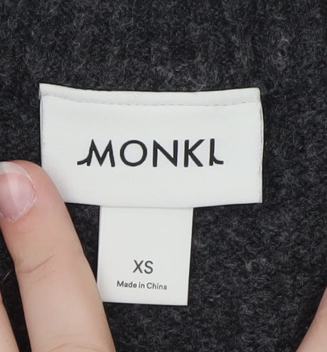 Monki Womens Grey Wool Blend V-Neck Chunky Knit Jumper XS