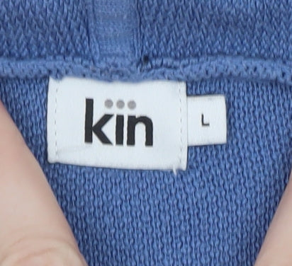 Kin Mens Blue L Hooded Cotton Pullover Jumper Knitwear