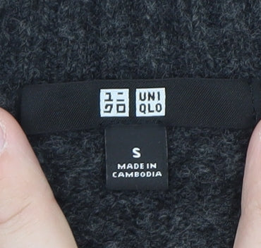 Uniqlo Women Grey Wool V-Neck Cardigan S Relaxed Fit Knitwear