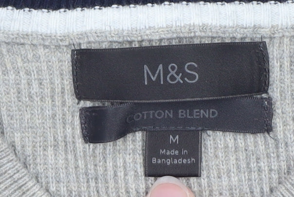 Marks and Spencer Men Grey Cotton Blend Crew Neck Jumper Size M