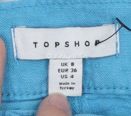 Topshop Womens Blue Linen Wide-Leg Trousers UK 8 Summer Casual