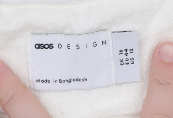 ASOS Design Women White Linen Blend Cropped Trousers Size 16