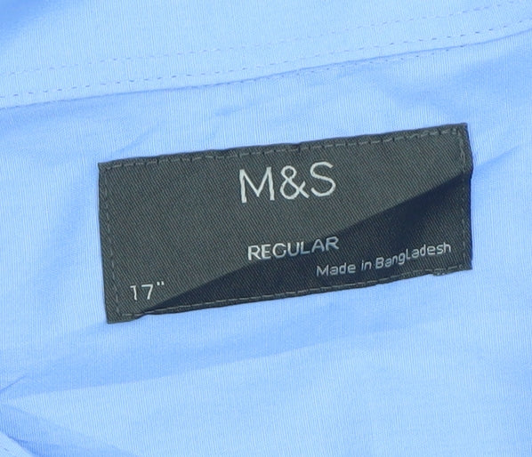 Marks and Spencer Men's Blue 17 Inch Regular Short Sleeve Dress Shirt