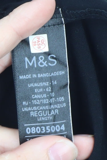 Marks and Spencer Womens Black Chiffon Long Sleeve Tunic Blouse Size 14