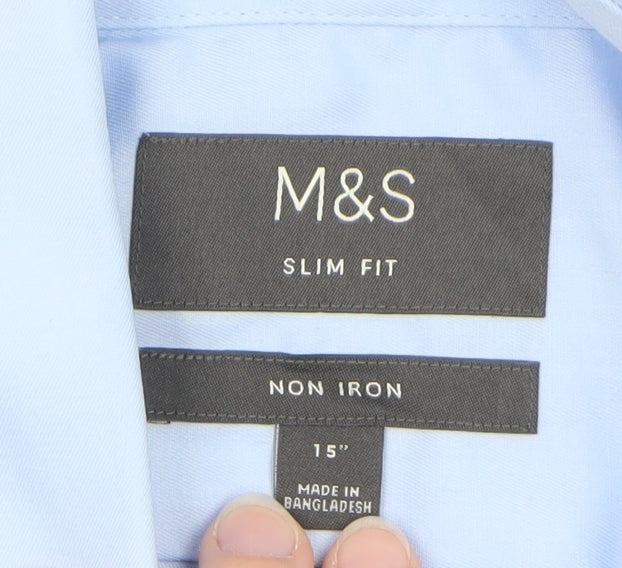 Marks and Spencer Men's Blue Slim Fit Non-Iron Dress Shirt 15in