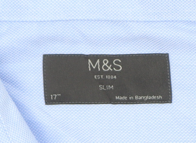 Marks and Spencer Men's Blue 17 Slim Fit Long Sleeve Dress Shirt