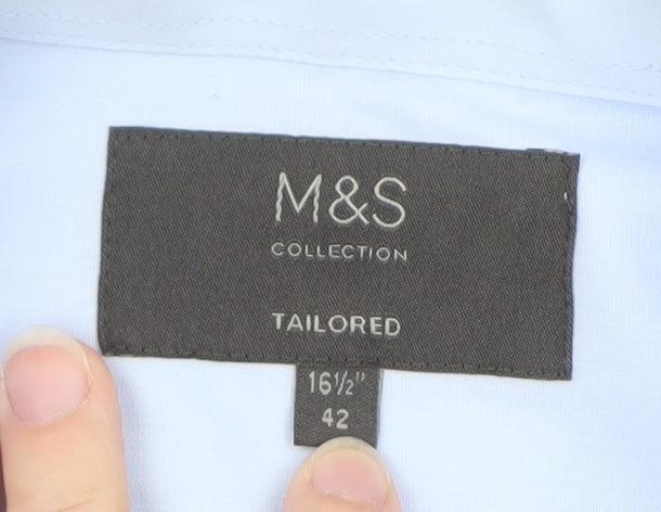 Marks and Spencer Men's Blue Tailored Fit Long Sleeve Dress Shirt 16.5in 42cm