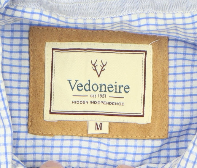 Vedoneire Men's Blue Check Long Sleeve Cotton Dress Shirt Size M