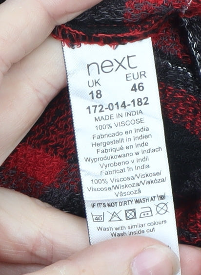 Next Womens Red Plaid Viscose Long Sleeve Tunic Blouse Size 18