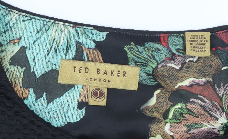 Ted Baker Women Black Multi Skater Dress Size 8 Zip Front