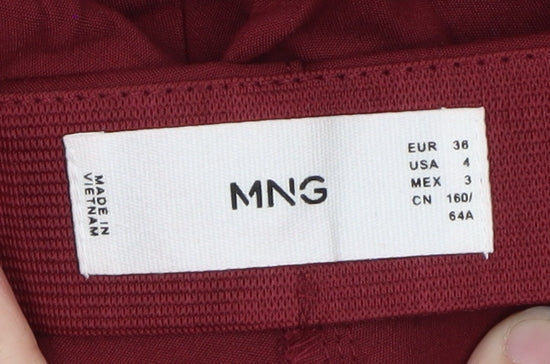 MNG Women Burgundy Slim Trousers Size 8 Cotton Blend