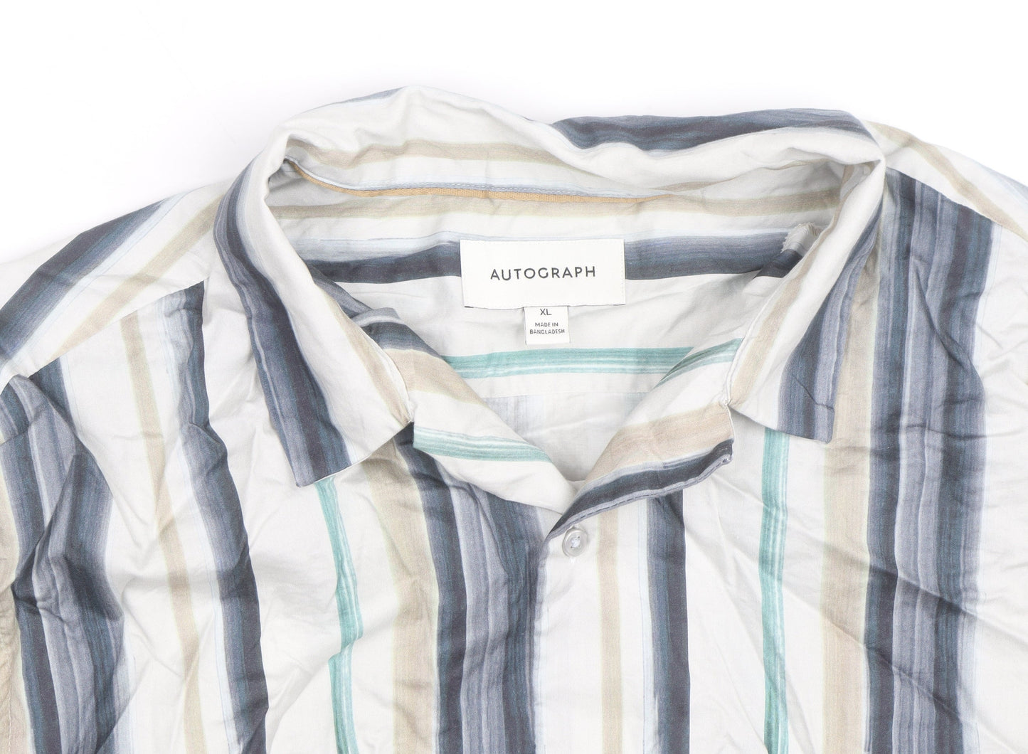 Marks and Spencer Autograph Men's Multicoloured XL Striped Short Sleeve Cotton Shirt