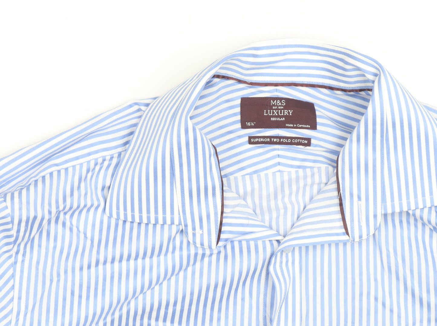 Marks and Spencer Luxury Blue Striped Regular Fit Men's 16.5in Shirt