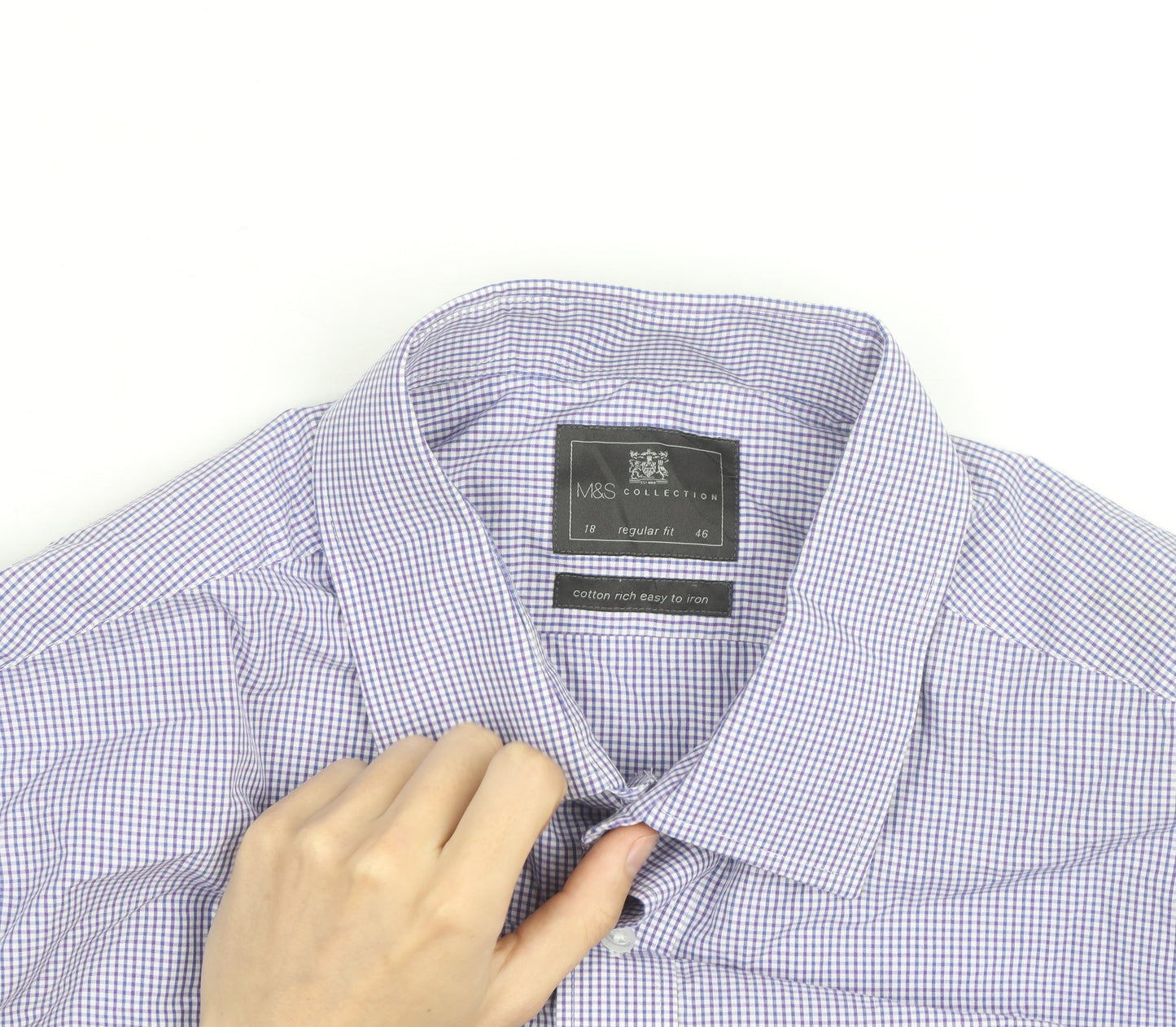 Marks and Spencer Men's Blue Checked Regular Fit Shirt Size 18