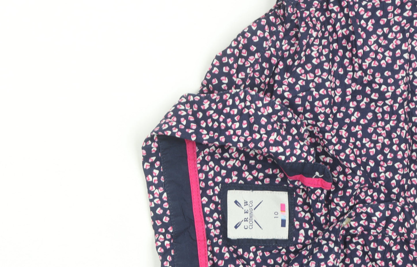 Crew Clothing Co Women’s Blue Floral Button-Up Cotton Shirt Size 10