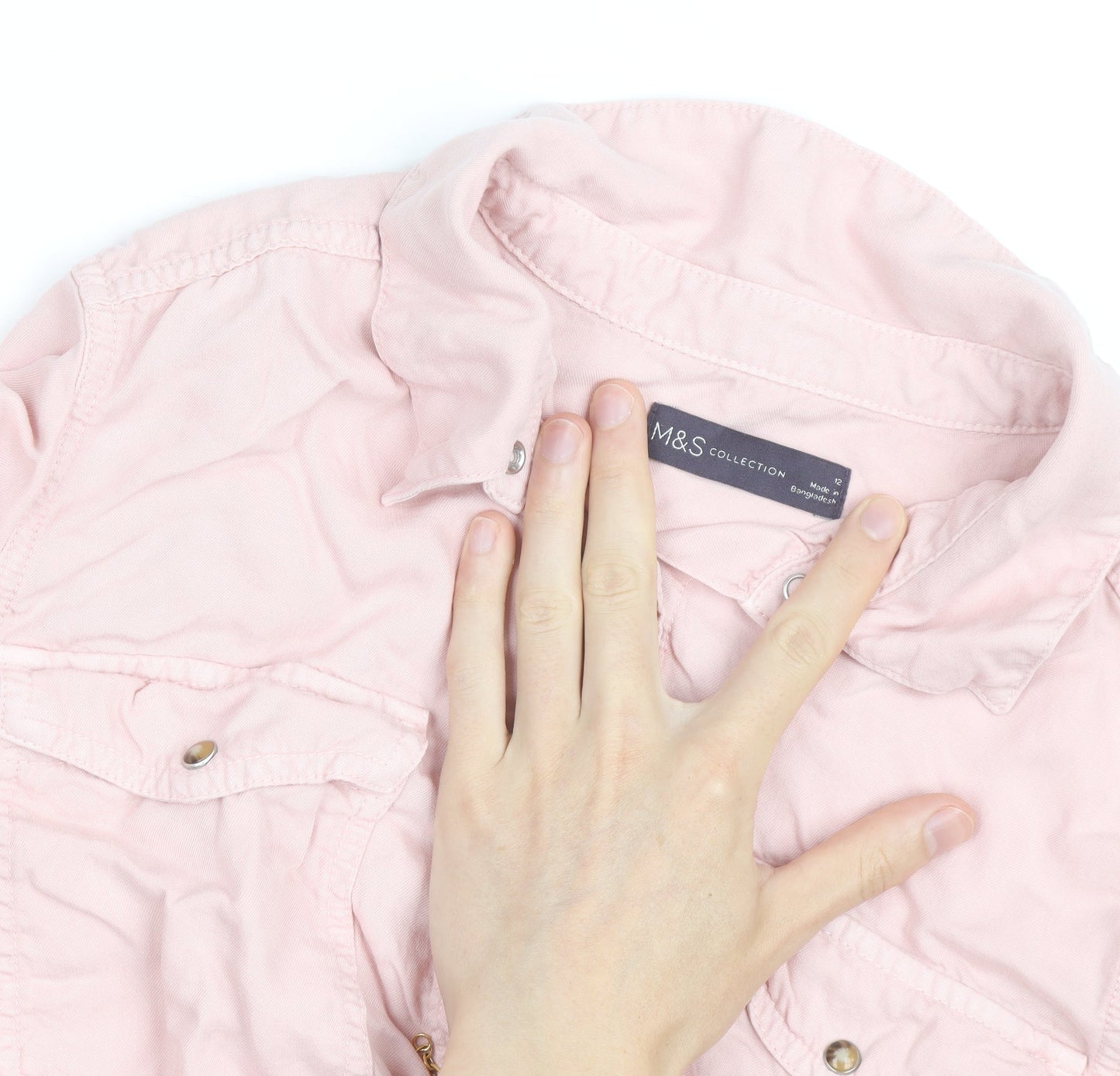 Marks and Spencer Womens Pink Size 12 Cotton Long Sleeve Button-Up Shirt