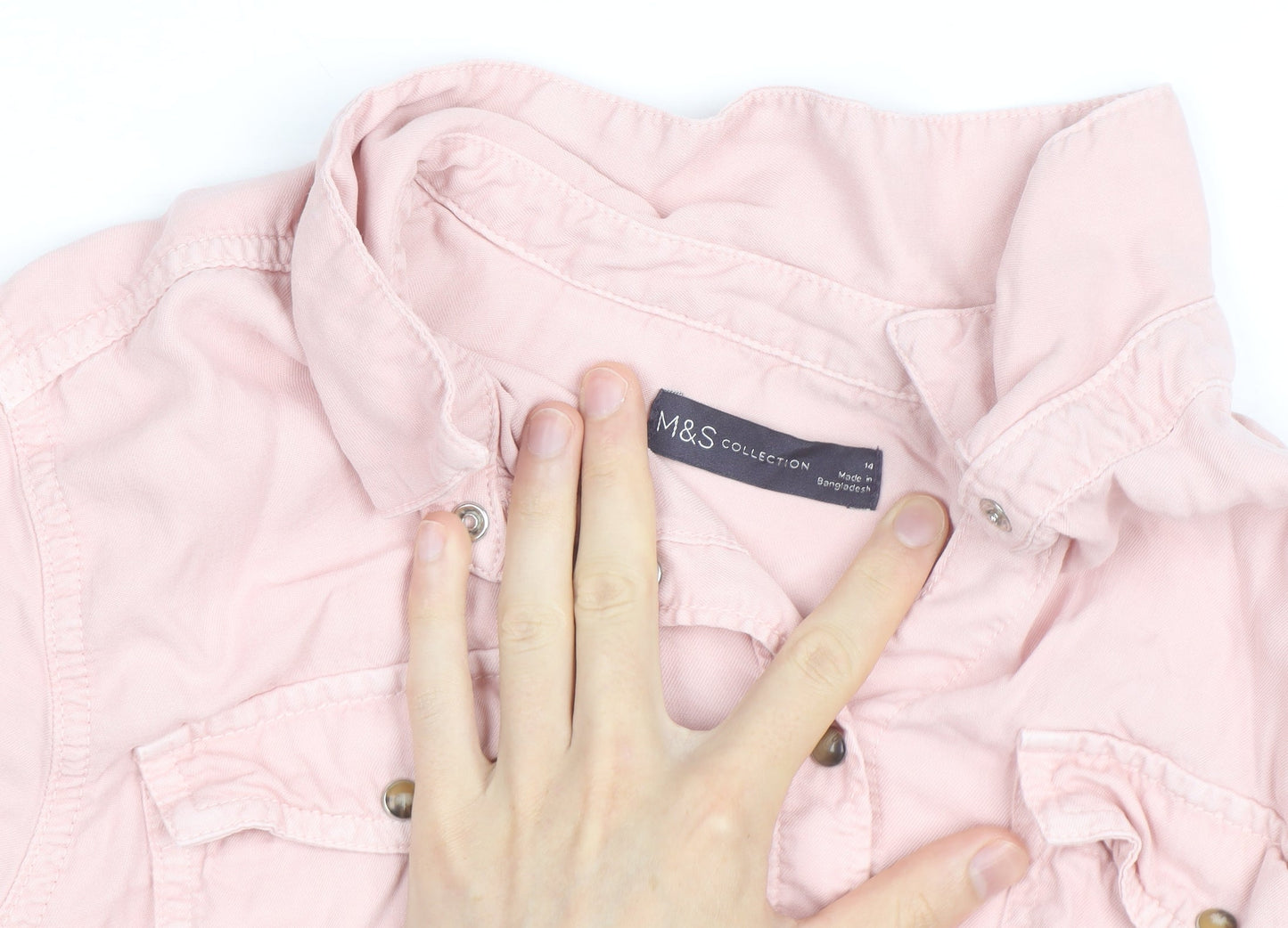 Marks and Spencer Women’s Pink Cotton Long Sleeve Button-Up Shirt Size 14