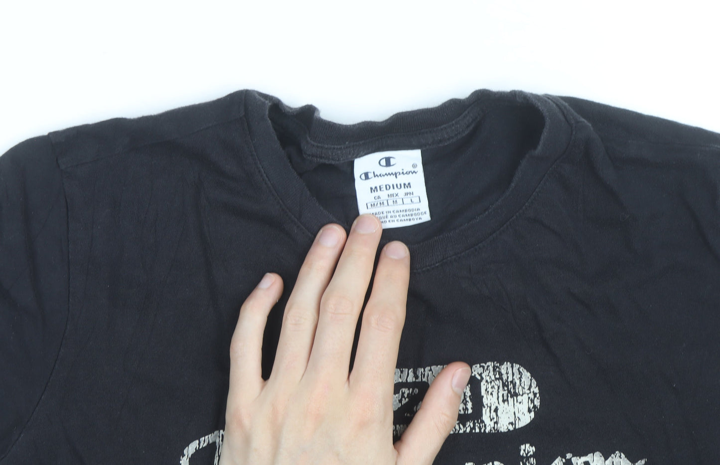 Champion Boys Black Medium Graphic Logo Cotton T-Shirt