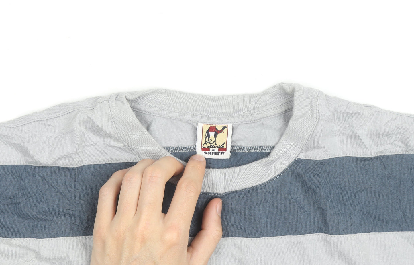 Cottonil Men’s Grey Striped Crew Neck Egyptian Cotton T-Shirt XL