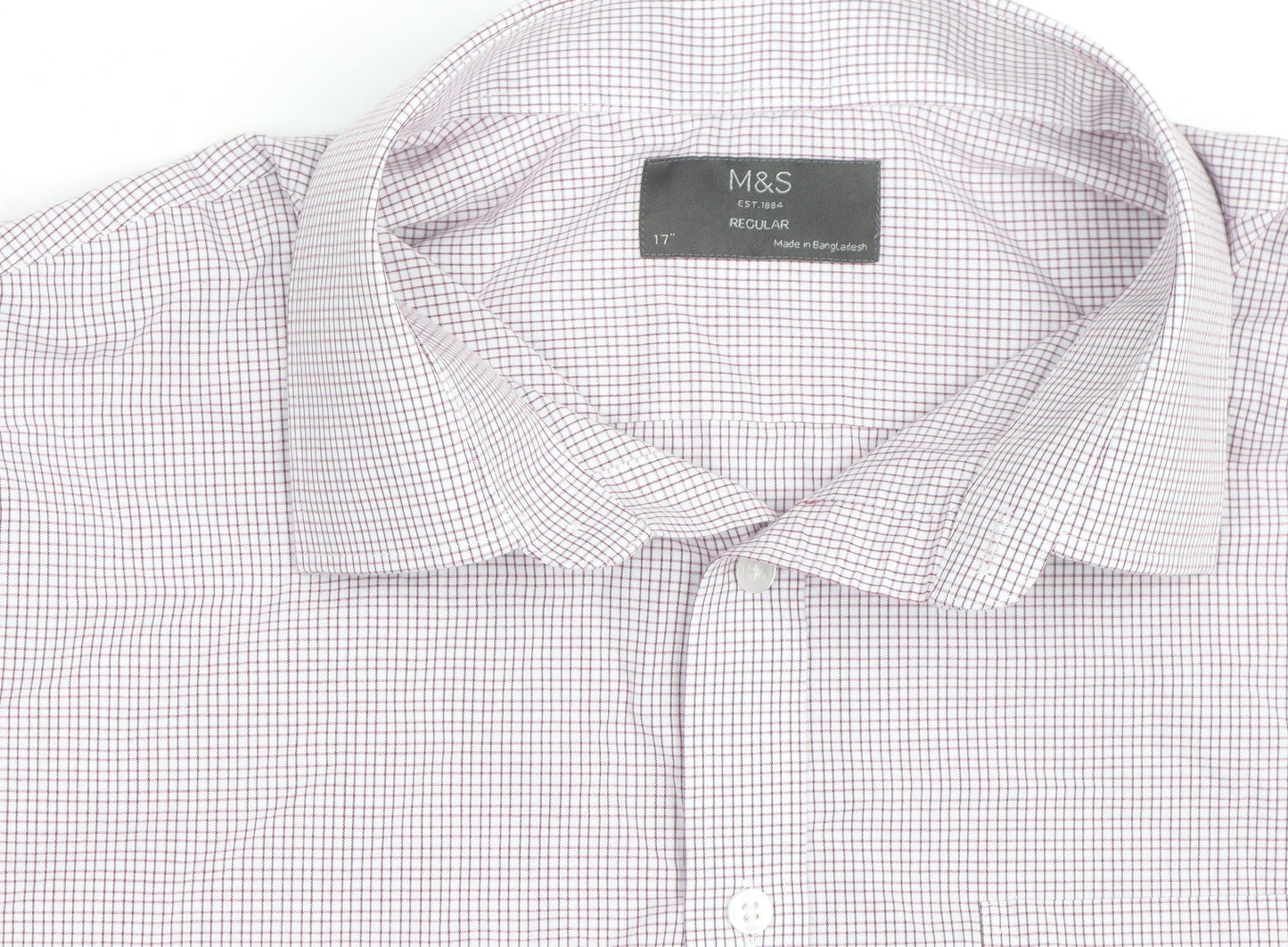 Marks and Spencer Men’s White Check Short Sleeve Regular Fit Shirt Size 17