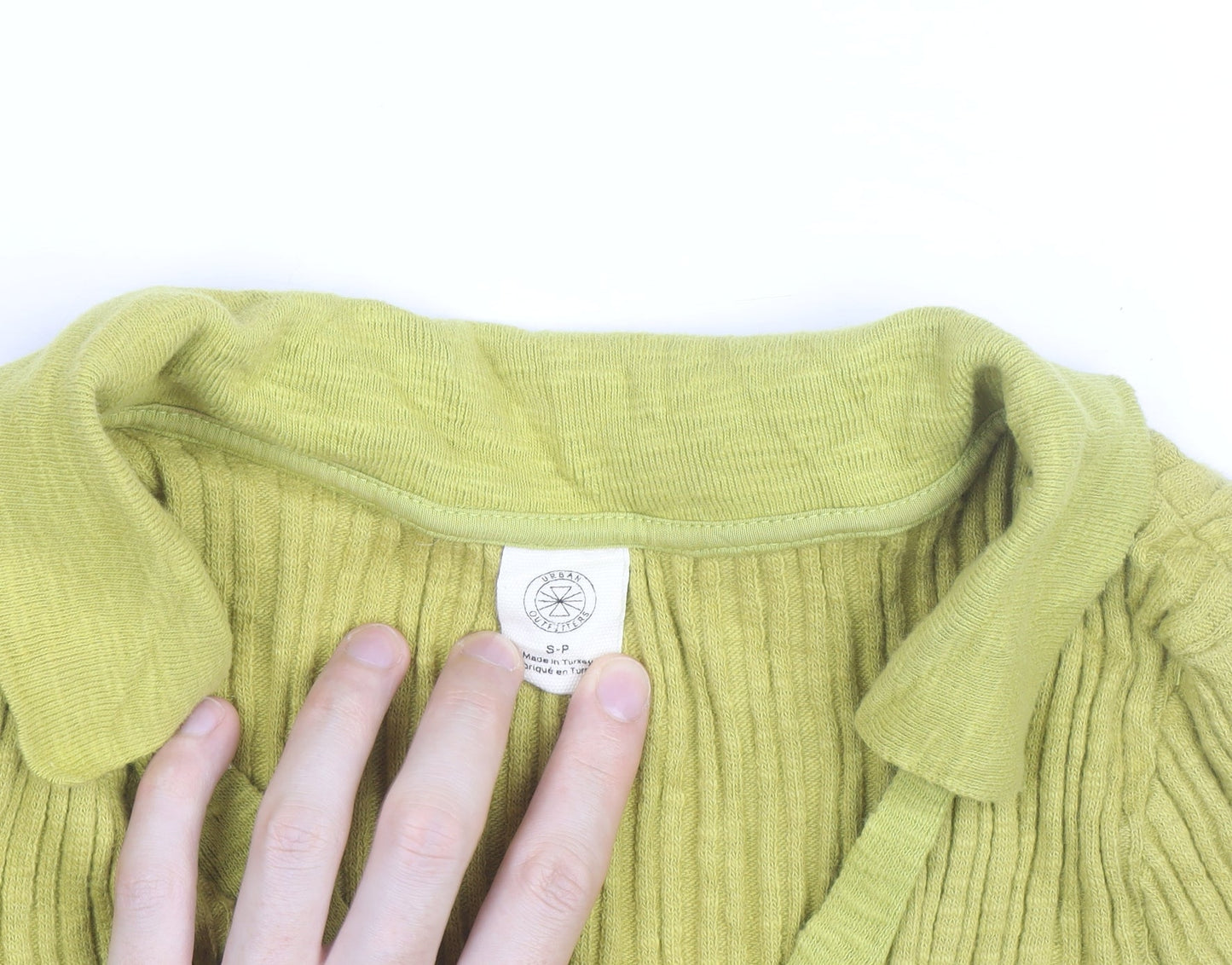 Urban Outfitters Women's Green V-Neck Ribbed Knit Jumper Size S