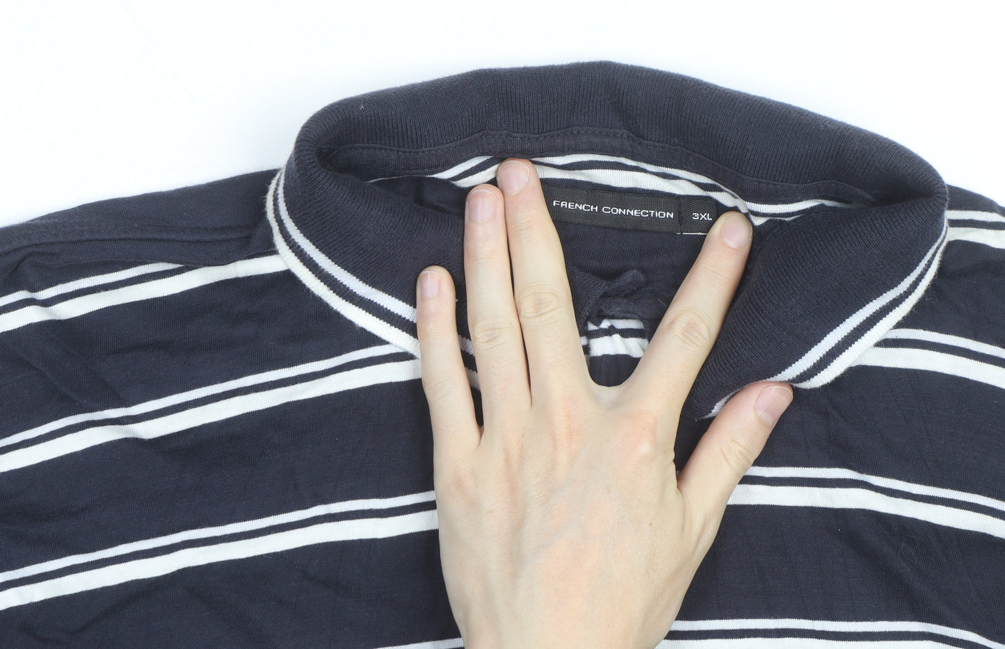 French Connection Men's Blue Striped 3XL Polo Shirt