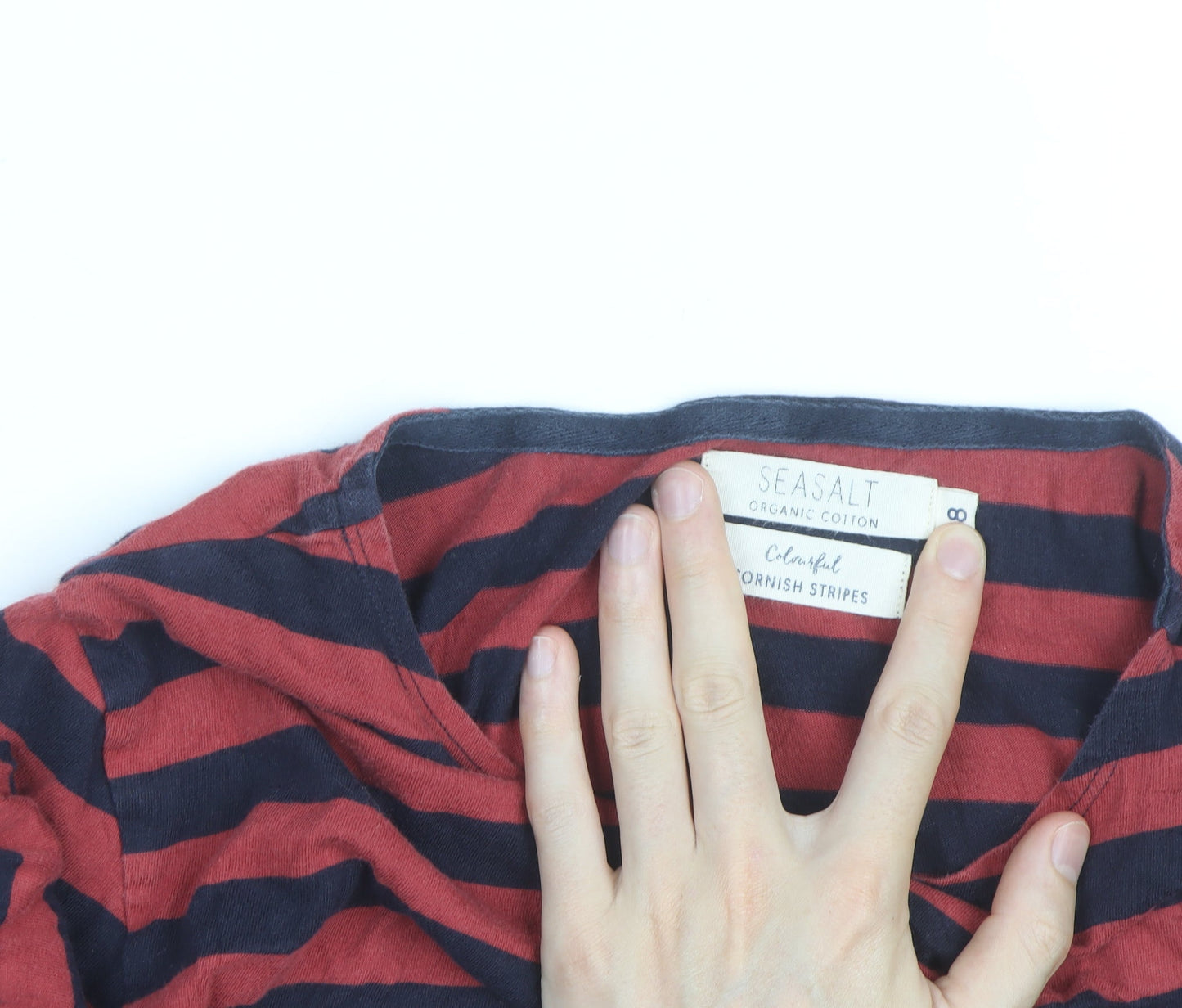 Seasalt Women’s Red Striped Organic Cotton Long Sleeve T-Shirt Size 8
