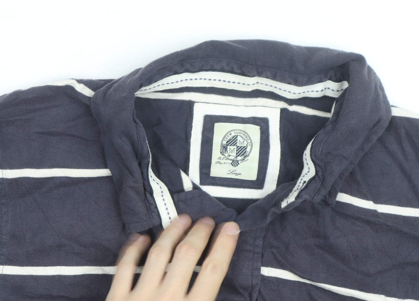 Crew Clothing Co Mens Navy Blue Striped Cotton Polo Shirt Size L
