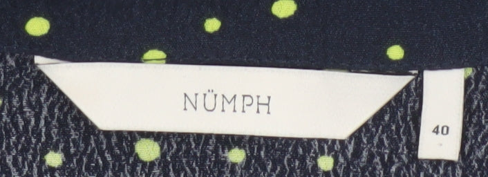 Nümph Women Blue Polka Dot Shirt Dress Size 12 Collared Long Sleeve