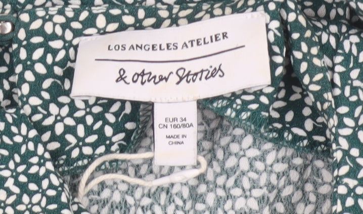 & Other Stories Women Green Floral Short Shift Dress Size 6